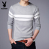 Áo thun dài tay Playboy mùa thu đông mới phiên bản Hàn Quốc mới của chiếc áo len cổ tròn sọc tự phối nam xu hướng áo len áo sơ mi nam Hàng dệt kim