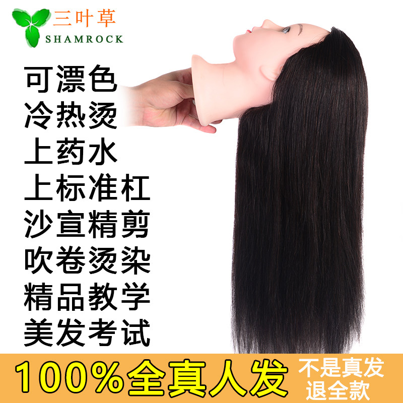 Hair head model Full real hair model head hair salon apprentice practice hair cutting special doll head dummy head can be hot dyed
