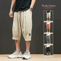 Summer Ice Silk bunch foot Capri pants mens Tide brand loose size sports casual shorts fat trend 7 points pants