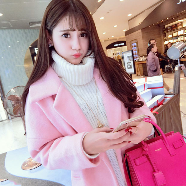 Mùa đông mới Hàn Quốc phần dài áo len Hàn Quốc phiên bản của màu hồng lỏng 过 loại trên đầu gối áo len nữ dày áo choàng dạ nữ mùa đông