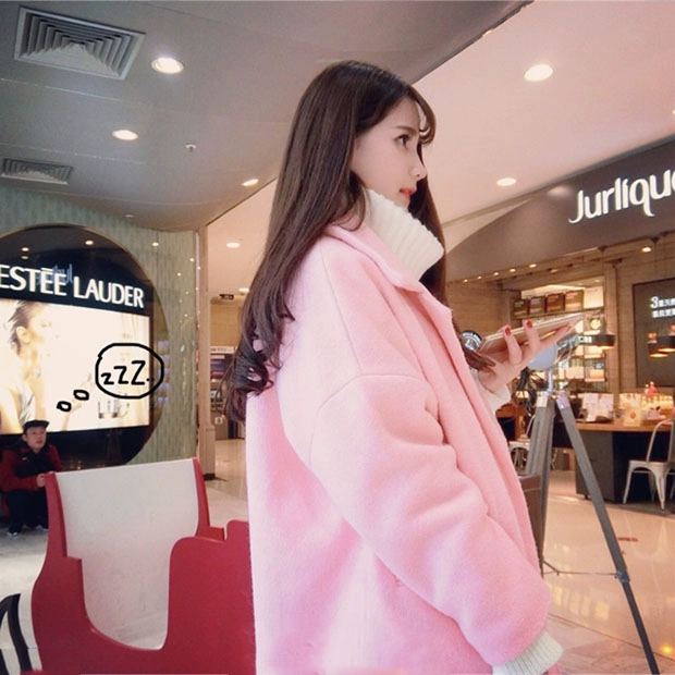 Mùa đông mới Hàn Quốc phần dài áo len Hàn Quốc phiên bản của màu hồng lỏng 过 loại trên đầu gối áo len nữ dày áo dạ nữ dáng dài hàn quốc