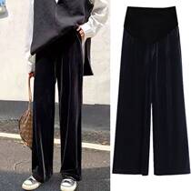 Pregnant Woman Gold Velvet Broadlegged Pants Fall Pituitary Pants Fall straight drum Pants Slim Casual Sports Pants Velvet Long Pants