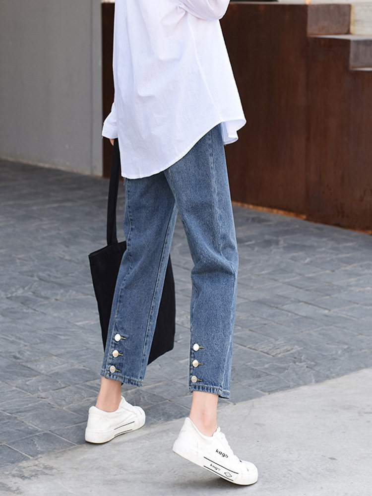 Pregnant women straight pants Summer thin fashion jeans spring and autumn wear loose wide leg pants nine pants pregnancy period