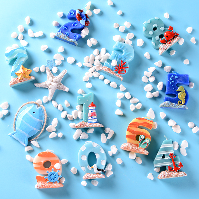Birthday candles cake decoration creative ocean Mediterranean digital candle sailboat decoration cake card cartoon