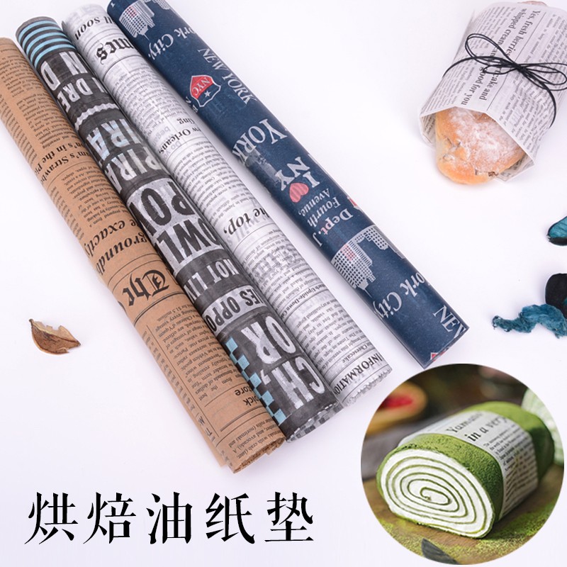 Baking Packaging Retro English Paper Oil Paper Mat Bread Towel Roll Packed Silicone Oil Paper Food Pad Paper 50 sheets
