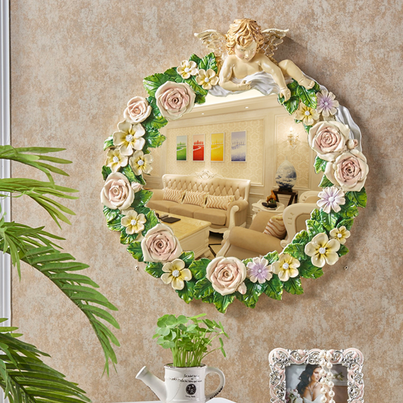 Art mirror wall-mounted European carved decoration creative entrance oval basin wall-mounted makeup makeup mirror