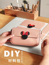 2020 new shoulder messenger bag bow cowhide small square bag DIY bag handmade self-made material bag