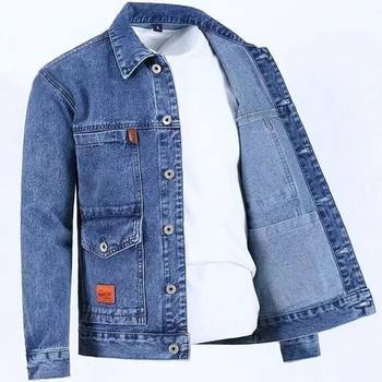 Men's denim jacket men's spring and autumn 2025 new men's loose large size youth work jacket men's tops men's clothing