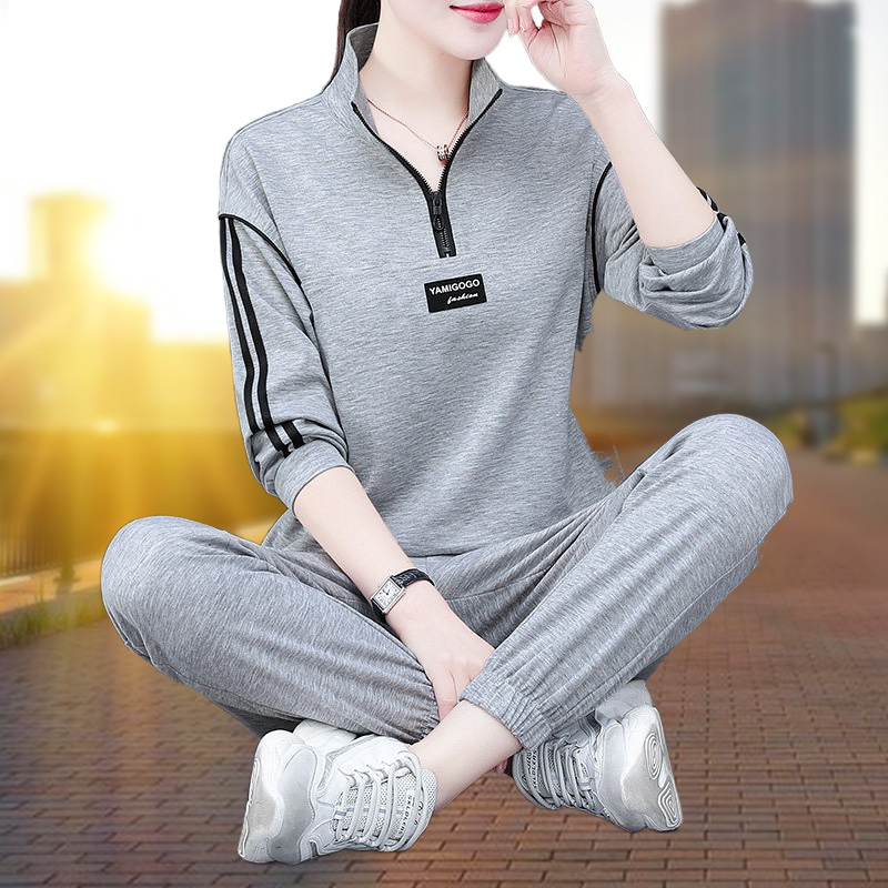 Sportswear Suit Women's Spring Autumn 2023 Autumn Winter New Thickening Mom Foreign Air Fashion Casual Autumn Sweatshirt Plus Down-Taobao