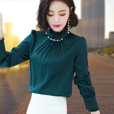 Shirt women's clothing autumn 2021 new hot diamond turtleneck chiffon shirt top top western style inner shirt small shirt