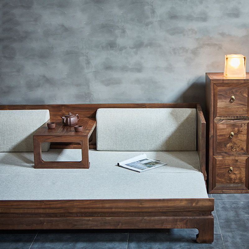 Xishe new Chinese style Arhat bed solid wood push-pull dual-use black walnut living room furniture old elm telescopic sofa bed