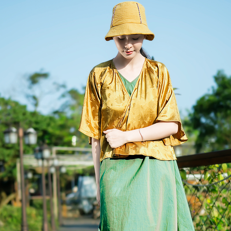 Honor (Yushu bay Flower) đậu ban đầu thiết kế quần áo trần đồng lụa amoniac thoải mái ngắn áo khoác ngoài của phụ nữ