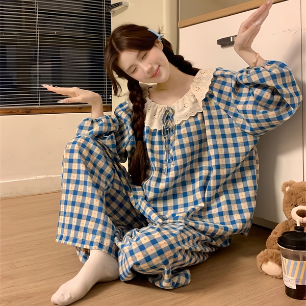 Cute Doll Collar Pajamas for Women, Spring and Autumn Long-Sleeved Sweet Cloud Cotton Gauze Large Size Princess Style Home Wear Set Cute Doll Collar Pajamas for Women, Spring and Autumn Long-Sleeved Sweet Cloud Cotton Gauze Large Size Princess Style Home Wear Set