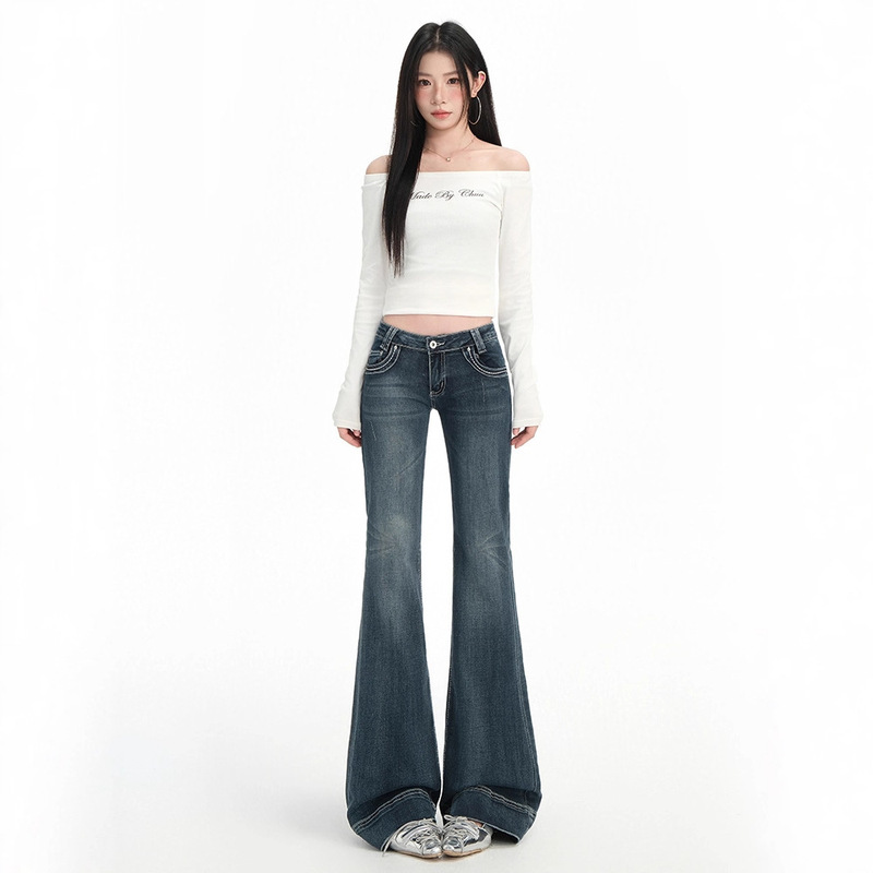 American-Style Ultra-Low-Waist Flared Jeans for Women, New Spring and Autumn Slim-Fit, Flattering, Stretchy, Floor-Length Bell-Bottom Pants American-Style Ultra-Low-Waist Flared Jeans for Women, New Spring and Autumn Slim-Fit, Flattering, Stretchy, Floor-Length Bell-Bottom Pants