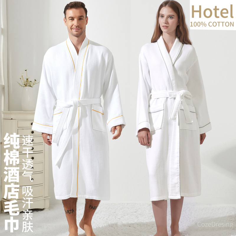 Five-Star Hotel All-Season Wearable Pure Cotton Terry Bathrobe for Women, Long Absorbent Quick-Drying Couple Bath Towel Dress, Men's Bathrobe