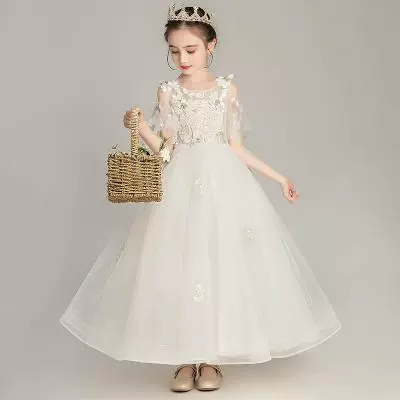 Cô gái mới mặc váy trắng công chúa váy hoa cô gái váy cưới phồng sợi con gái chủ nhà nước ngoài phong cách nóng bỏng - Váy trẻ em