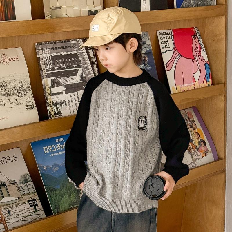 Miki Inss Boys' Sweater Autumn and Winter 2026 New Children's Winter Thickened Knit Base Shirt for Older Boys