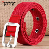 Bennian red belt canvas belt men and women Young People old year ox Joker jeans casual belt