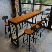 Industrial wind iron wood Bar Bar Bar simple wall long table custom Cafe high table chair combination