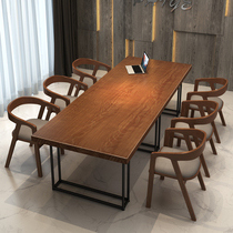 Solid wood conference table long table simple modern long table desk small conference room 6 people negotiate table and chair combination