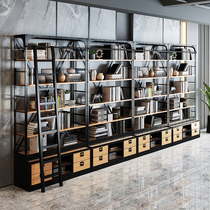 Nordic industrial wind office shelf iron bookshelf solid wood combination bookcase floor wall office partition