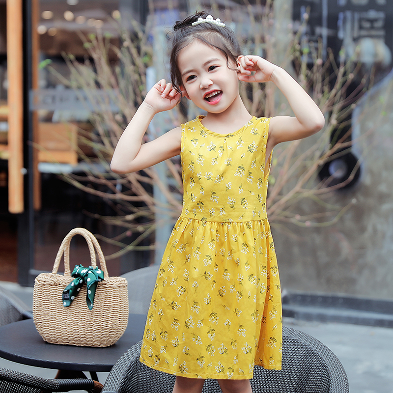 Baby princess dress girl summer cotton silk dress artificial cotton thin little girl beach hanging band dress Korean version crummy dress