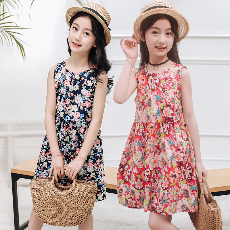 Girl Ocean Dress 2021 Xia Han Version New Little Girl Artificial Cotton Crummy Beach Skirt Harness Pure Cotton Princess Dress