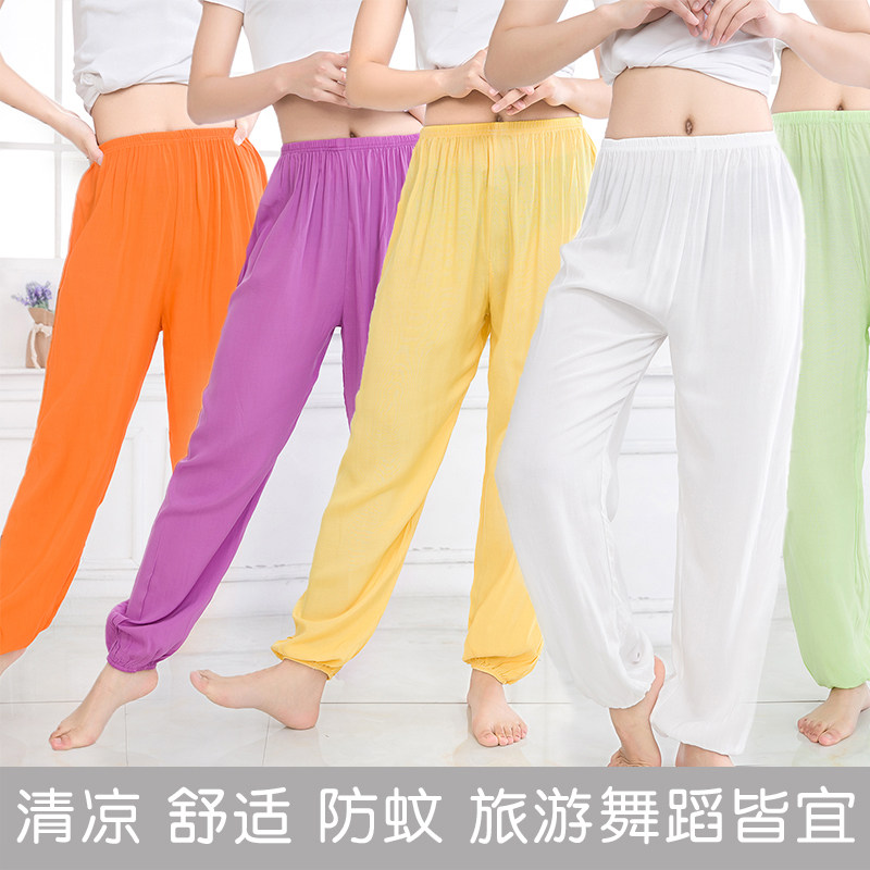 Middle Aged Cotton Silk Loose Light Cage Pants Adult Long Pants Light Thin Dance Tai Chi Yoga Pants Men And Women Anti-mosquito Pants Summer