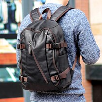 2022 korean mens leather backpack shoulders young male bag