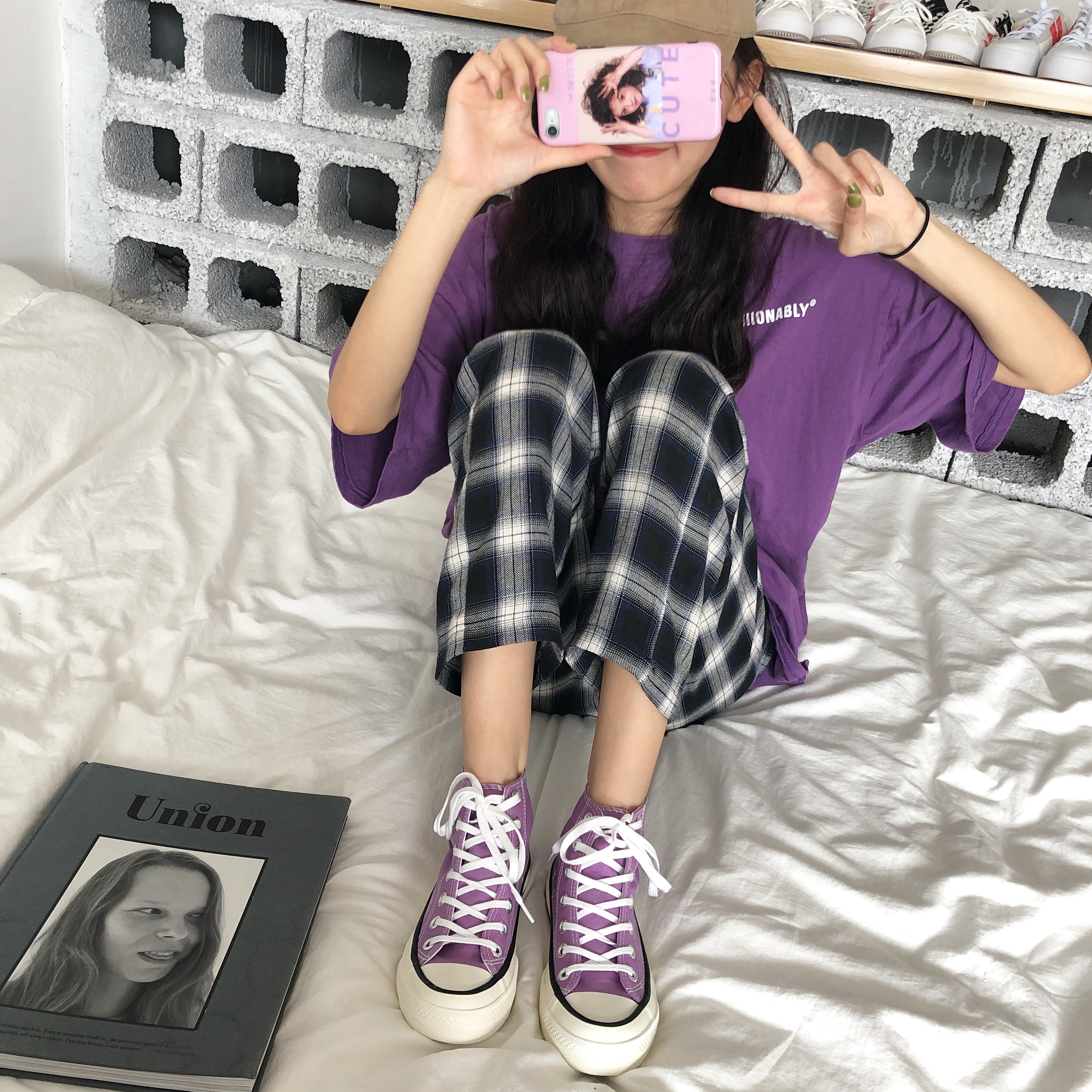 Xu Liuman 2018 hè mới thập niên 70 phiên bản Hàn Quốc của học sinh trung học màu tím ulzzang giày thể thao đẹp
