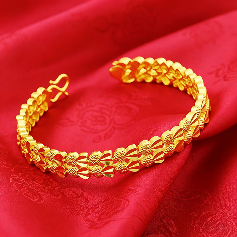 Double Row Heart-Shaped Gold Bracelet for Women, Heart-To-Heart Double Heart, Fashionable, Versatile, Retro, Classic, Simple Bracelet