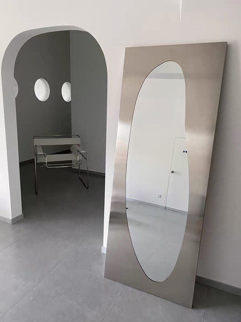 Nordic Minimalist Designer Stainless Steel Floor Mirror Clothing Shop Full Body Mirror Whole Body Mirror South Korea Online Red Photo Mirror