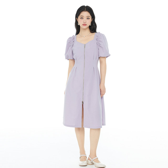 GW plus size ຂອງແມ່ຍິງຝຣັ່ງ elegant square neck dress 2024 summer ໃຫມ່ໄຂມັນ mm ແອວສູງ slimming skirt