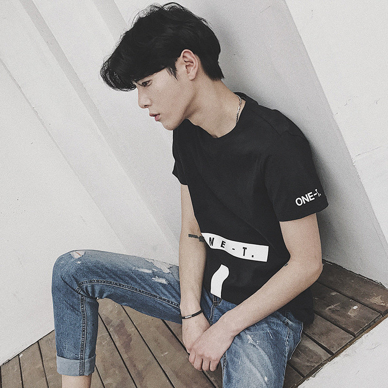兔公子修身短袖夏季T恤新款男装圆领韩版青年休闲纯色男式短tee潮