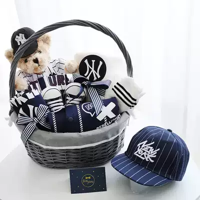 Newborn baby boy summer jumpsuit baseball suit cotton clothes high-end gift box gift suit