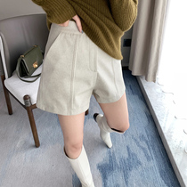  Aunt Cui customized floor-length boots and pants thin high-waisted leather pants womens shorts pu leather casual wide-legged pants womens spring and autumn