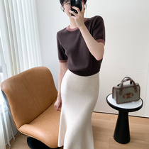 Choi Aunt Customized Jane Yohmoto Coloured Autumn Winter Temperament Collection Waist Knit Dress Woman with small fragrant sweater blouse