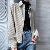  Aunt Cui customized bermuda leather suit womens fashion PU leather jacket trend shorts two-piece autumn and winter