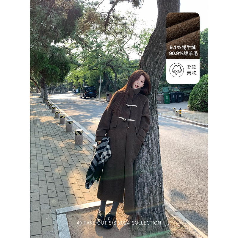 テイクアウト入荷しました【ダークラテ】オーストラリア産ウールのダブルフェイスホーンボタンコート レディース ミドル丈 秋冬 ウールコート