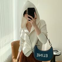 Cui Auner custom paper people wool blend white soft glutinous hoodie knit cardiopal womens fall sweater outwear