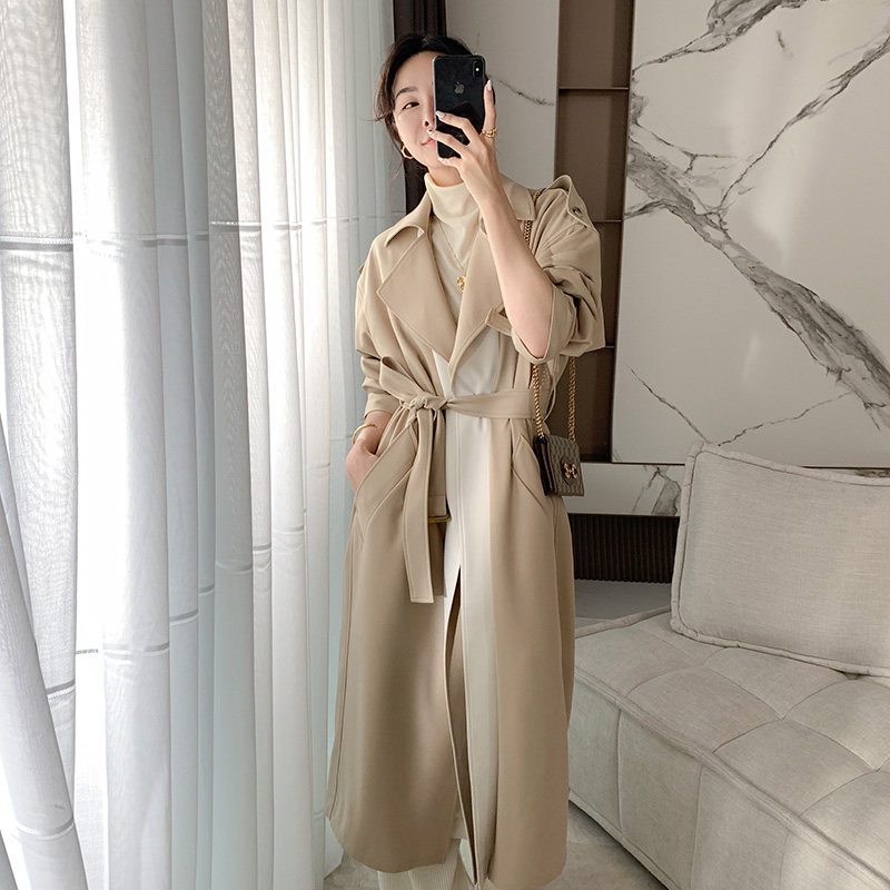Cui Aunt Customised Walking Hanger Profile in hanger profile Long version 2021 New bicolor splicing windcoat jacket Female spring and autumn