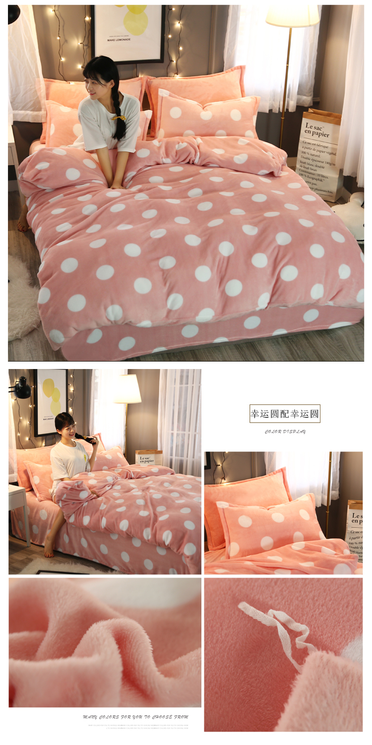 Bộ đồ nhung hai mặt nhung nhung bốn mảnh đặt bộ đồ giường dày 1,8m mẫu chăn ga gối đệm đẹp