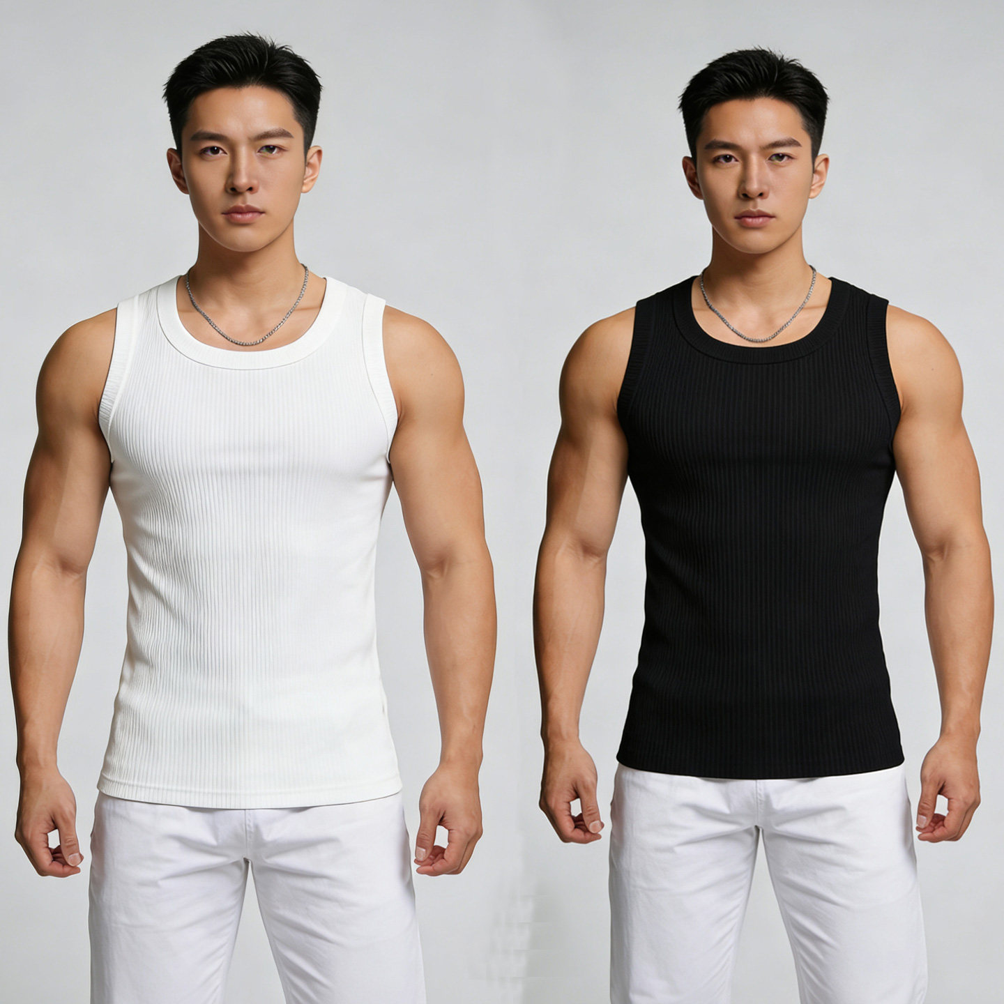 American-style striped texture sleeveless cuff thick-threaded vest for men's summer sports base, casual fitness training inner layer