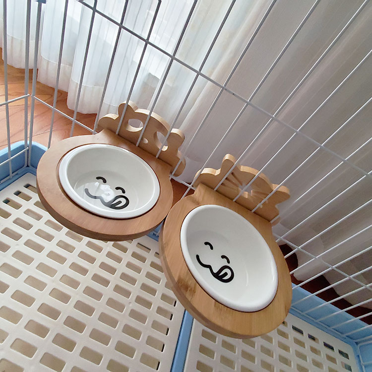Bamboo Wood Shelf Stationary neck Pet Ceramic Bowl cat Bowl Bowl Water Bowl water Bowl Pooch Hanging Pet Bowl