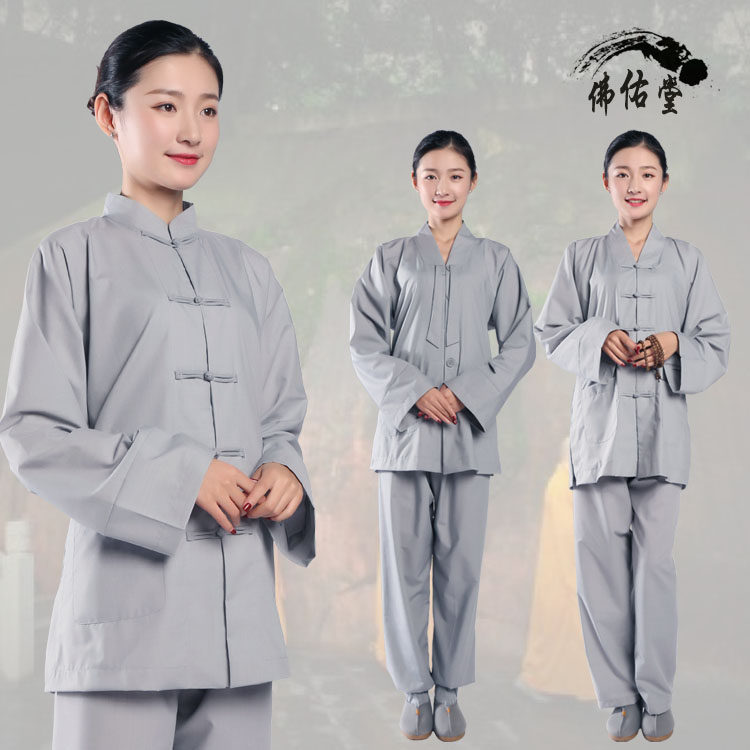 Buddhist supplies Haiqing residence clothing women's Chinese style Zen meditation clothing men's suit cotton plate buckle cotton linen monk clothing men