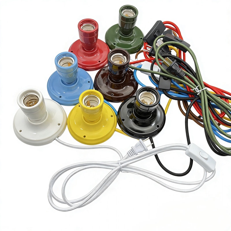 Colorful DIY All-Ceramic Lamp E27 Screw Lamp Holder Bedside Lamp Wall Lamp Monat Bulb Matching Table Lamp with Wire