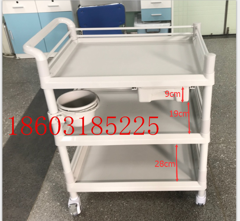 High-end medical ABS injection trolley abs small cart treatment cart Plastic first aid cart Three floors Multi-function cart