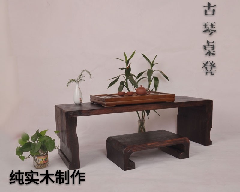 Solid wood antique resonance Guqin table and stool Paulownia Kang table Tatami low coffee table Calligraphy table Long table