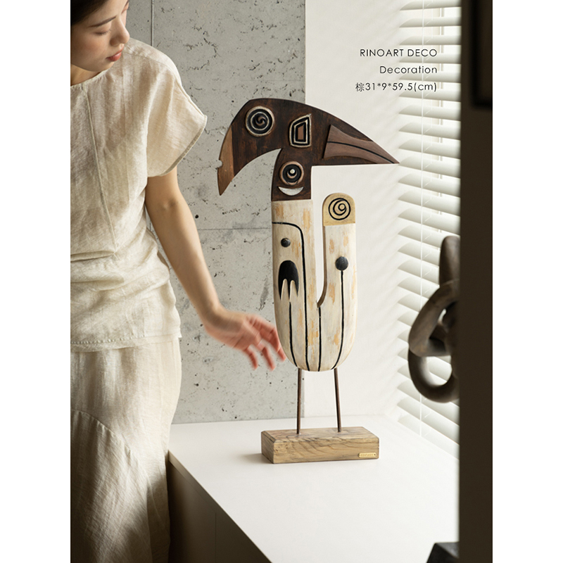 Ruonai African-Inspired Three-Dimensional Wood Carving! Handcrafted Color-Blocked Contemporary Art Primitive Totem Entrance and Living Room Ornament Ruonai African-Inspired Three-Dimensional Wood Carving! Handcrafted Color-Blocked Contemporary Art Primitive Totem Entrance and Living Room Ornament