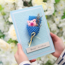 Wool felt pig Pig Greeting Cards With Solid Bouquet Handmade Gift Girlfriend Birthday Advanced Creative Valentines Day Handwritten